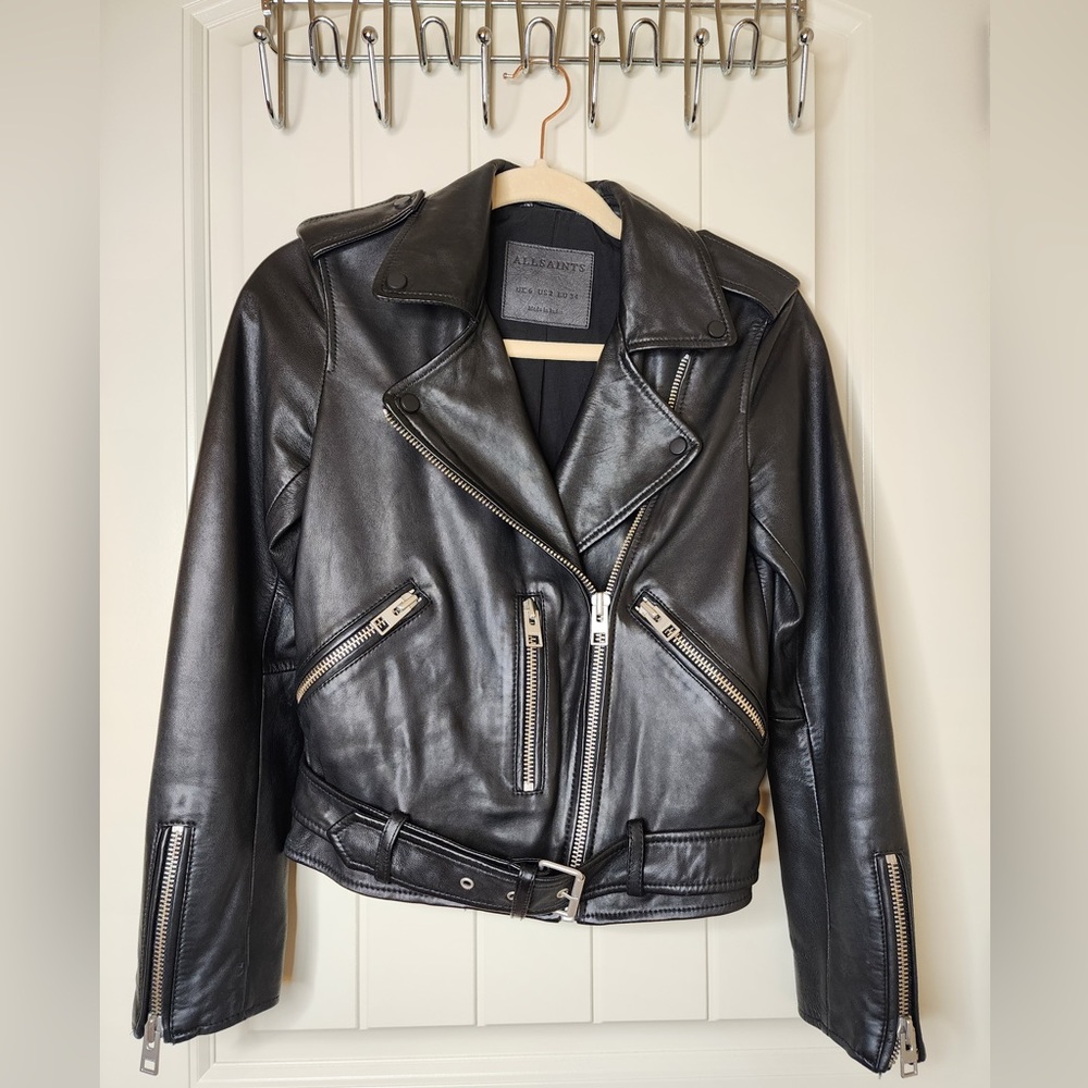 All Saints Balfern Leather Motorcycle Moto Jacket Black